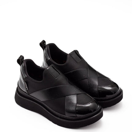 Nesica Siyah Renkli Cilt Deri Lastikli Paraşüt kumaş Yürüyüş Ayakkabı