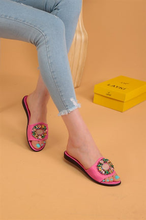Lemis  Pembe Renk Taşlı Terlik