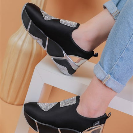 İmmobile Gümüş Renkli Önü Parlak Taşlı Paraşüt Kumaş Lux Kadın Spor Ayakkabı