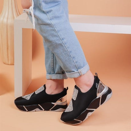 İmmobile Gümüş Renkli Önü Parlak Taşlı Paraşüt Kumaş Lux Kadın Spor Ayakkabı