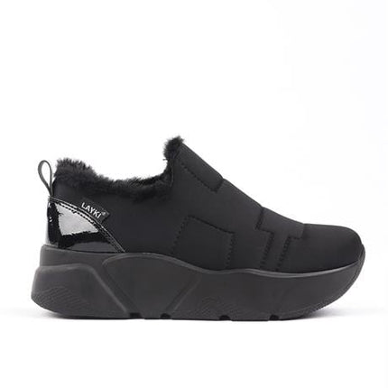 Lussi Siyah Renkli Paraşüt Kumaş Kışlık İçi Tüylü Kadın Spor Ayakkabı