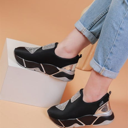 İmmobile Gümüş Renkli Önü Parlak Taşlı Paraşüt Kumaş Lux Kadın Spor Ayakkabı