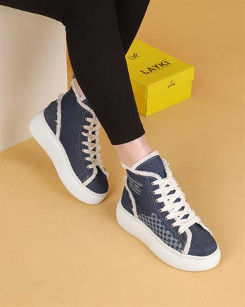 Lisa Keten Mavi Renkli Günlük Kadın Bot