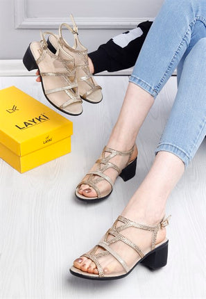 Lowell Gold Renkli Özel Tasarım Lux Kadın Kısa Topuklu Ayakkabı