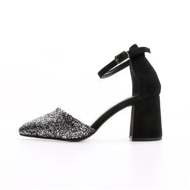 William Siyah Renkli Kısa Topuklu Taşlı Kadın Topuklu Ayakkabı