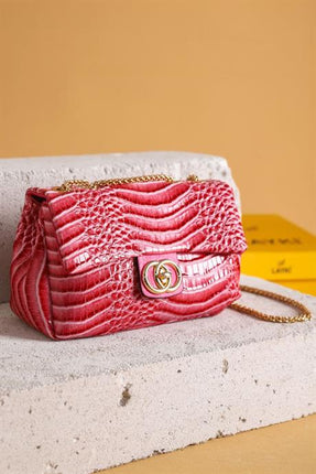 Pera Fuşya Renkli Desenli Bölmeli Askılı Çanta