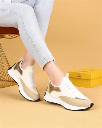 Dracia Altın Renkli Lüx Süet Kadın Günlük Yürüyüş Ayakkabısı