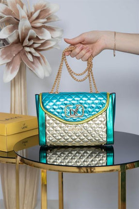 Asta Açık Mavi & Altın Renkli Askılı Çanta