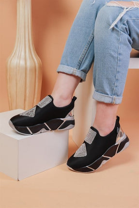 İmmobile Gümüş Renkli Önü Parlak Taşlı Paraşüt Kumaş Lux Kadın Spor Ayakkabı