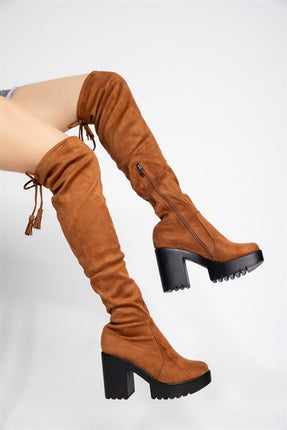 İnolyan Taba Renkli Süet Deri Uzun Çizme