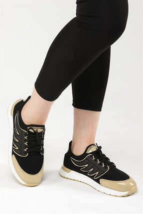 Attis Siyah Bej Renkli Streç Deri Günlük Kullanım Rahat Yürüyüş Kadın Spor Ayakakbı