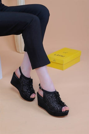 Bross Siyah Süet Renkli Kadın Sandalet