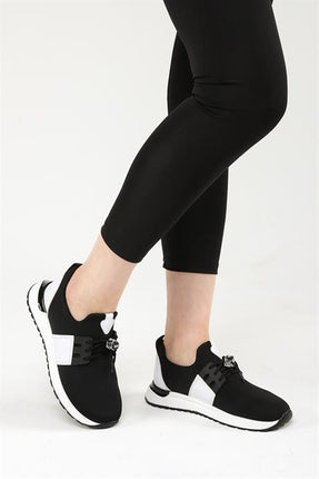 Mista Siyah Beyaz Renkli Streç Deri Günlük Kullanım Rahat Yürüyüş Kadın Spor Ayakakbı