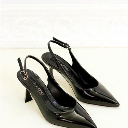 Evolian Siyah Renkli Parlak Kadın Topuklu Ayakkabı