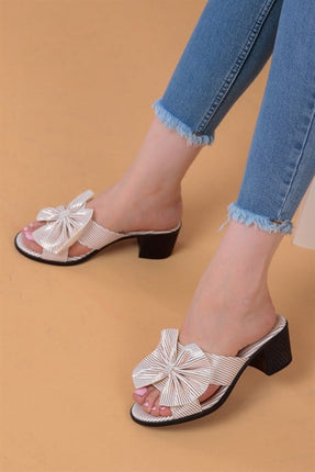 Suzie Bej Renkli Önü Fiyonklu Kadın Kısa Topuklu Ayakkabı