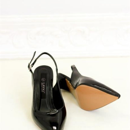 Evolian Siyah Renkli Parlak Kadın Topuklu Ayakkabı