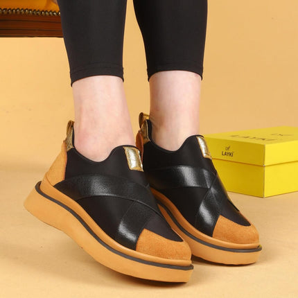 Nesica Siyah Ve Taba Renkli Lastikli Paraşüt Kumaş Yürüyüş Ayakkabısı