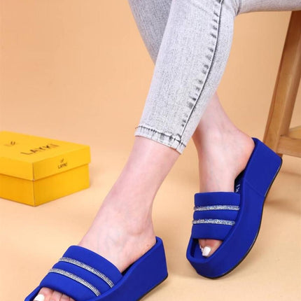 Olga Bej Renkli Yüksek Taban Taşlı Detaylı Lüx Terlik