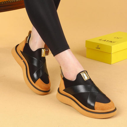 Nesica Siyah Ve Taba Renkli Lastikli Paraşüt Kumaş Yürüyüş Ayakkabısı