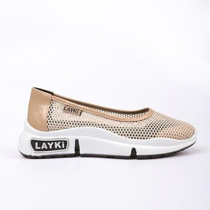 Milano Bej Renkli Lux Lazer Kesimli Kadın Yazlık Spor Ayakkabı