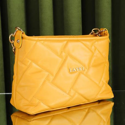 Cesato Sarı Renkli Fermuarlı 3 Bölmeli Yumuşak Deri Kadın El Çantası