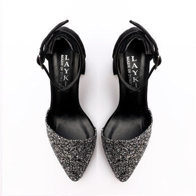 William Siyah Renkli Kısa Topuklu Taşlı Kadın Topuklu Ayakkabı