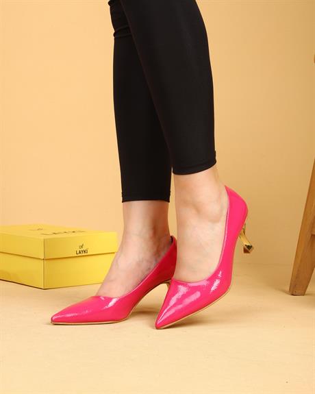 Sibaro Pembe Renkli Topuk Detaylı Topuklu Ayakkabı