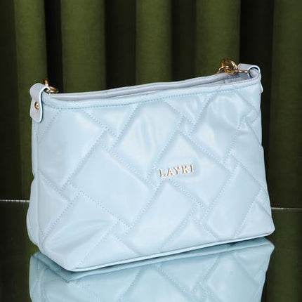 Cesato Açık Mavi Renkli Fermuarlı 3 Bölmeli Yumuşak Deri Kadın El Çantası