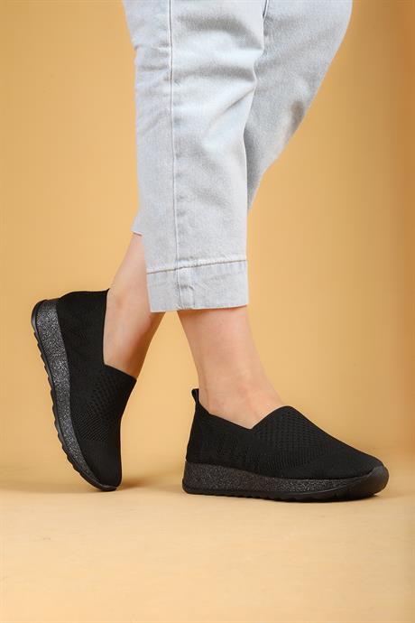 Fiora Siyah Renkli Triko Yazlık Sneaker  Ful Siyah