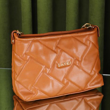 Cesato Taba Renkli Fermuarlı 3 Bölmeli Yumuşak Deri Kadın El Çantası