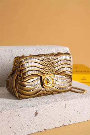 Pera Sarı Renkli Desenli Bölmeli Askılı Çanta