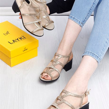 Lowell Gold Renkli Özel Tasarım Lux Kadın Kısa Topuklu Ayakkabı