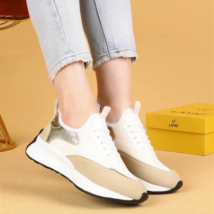 Dracia Altın Renkli Lüx Süet Kadın Günlük Yürüyüş Ayakkabısı