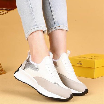 Dracia Gümüş Renkli Lüx Süet Kadın Günlük Yürüyüş Ayakkabısı