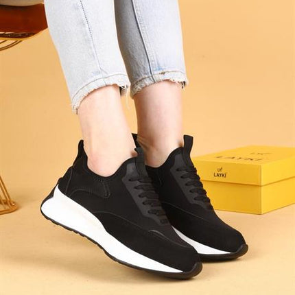 Dracia Siyah Renkli Lüx Süet Kadın Günlük Yürüyüş Ayakkabısı