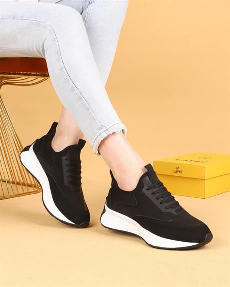 Dracia Siyah Renkli Lüx Süet Kadın Günlük Yürüyüş Ayakkabısı