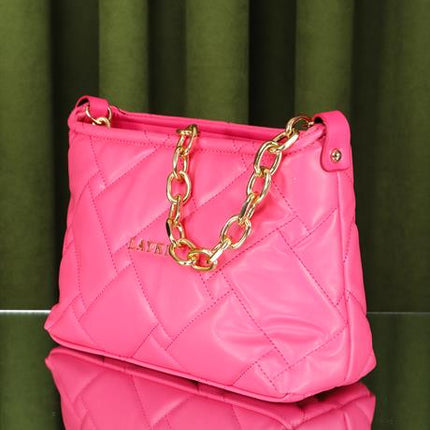 Cesato Fuşya Renkli Fermuarlı 3 Bölmeli Yumuşak Deri Kadın El Çantası