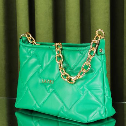 Cesato Yeşil Renkli Fermuarlı 3 Bölmeli Yumuşak Deri Kadın El Çantası