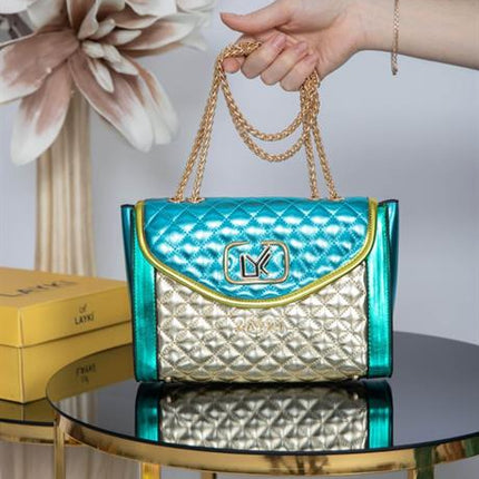 Asta Açık Mavi & Altın Renkli Askılı Çanta