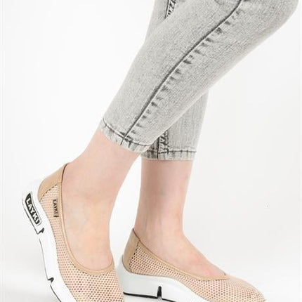 Milano Bej Renkli Lux Lazer Kesimli Kadın Yazlık Spor Ayakkabı