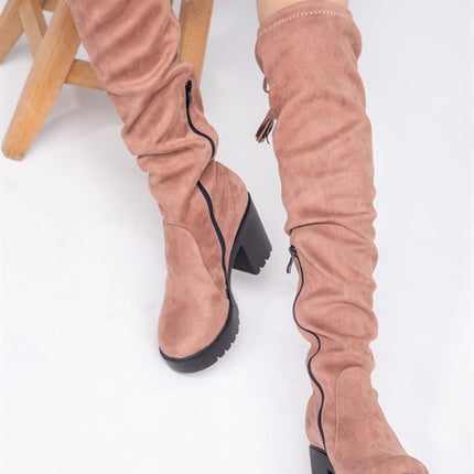 İnolyan Pudra Renkli Süet Deri Uzun Çizme
