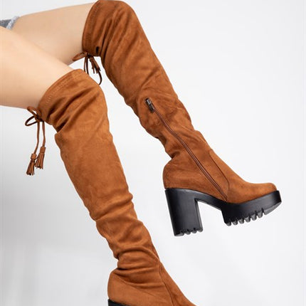 İnolyan Taba Renkli Süet Deri Uzun Çizme