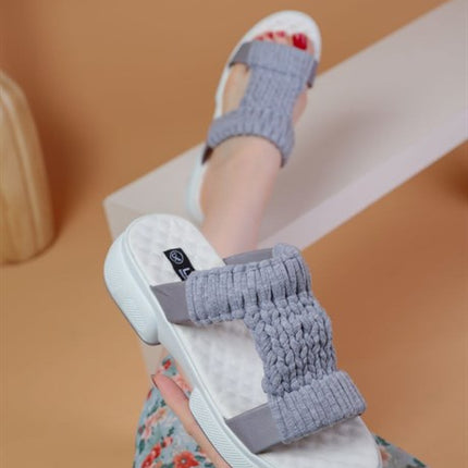 Knitting Gri Renkli El Örmesi Kadın Terlik