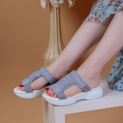 Knitting Gri Renkli El Örmesi Kadın Terlik