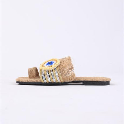 Clesse Bej Renkli Hasır Taşlı Terlik