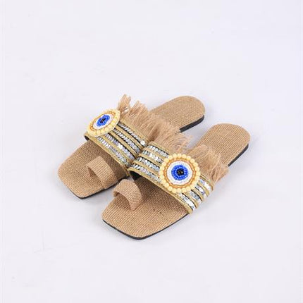 Clesse Bej Renkli Hasır Taşlı Terlik