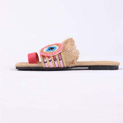 Clesse Pembe Renkli Hasır Taşlı Terlik