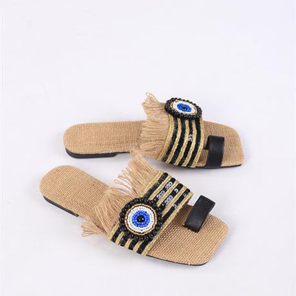 Clesse Siyah Renkli Hasır Taşlı Terlik