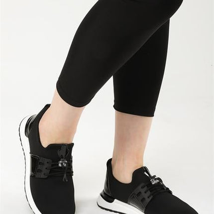 Mista Siyah Renkli Streç Deri Günlük Kullanım Rahat Yürüyüş Kadın Spor Ayakakbı