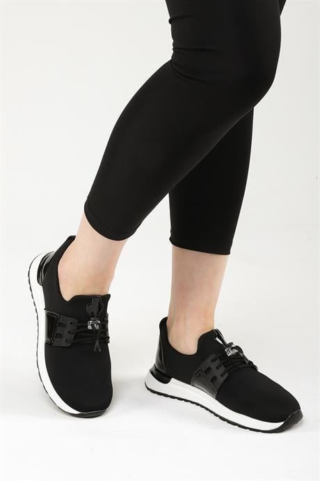 Mista Siyah Renkli Streç Deri Günlük Kullanım Rahat Yürüyüş Kadın Spor Ayakakbı